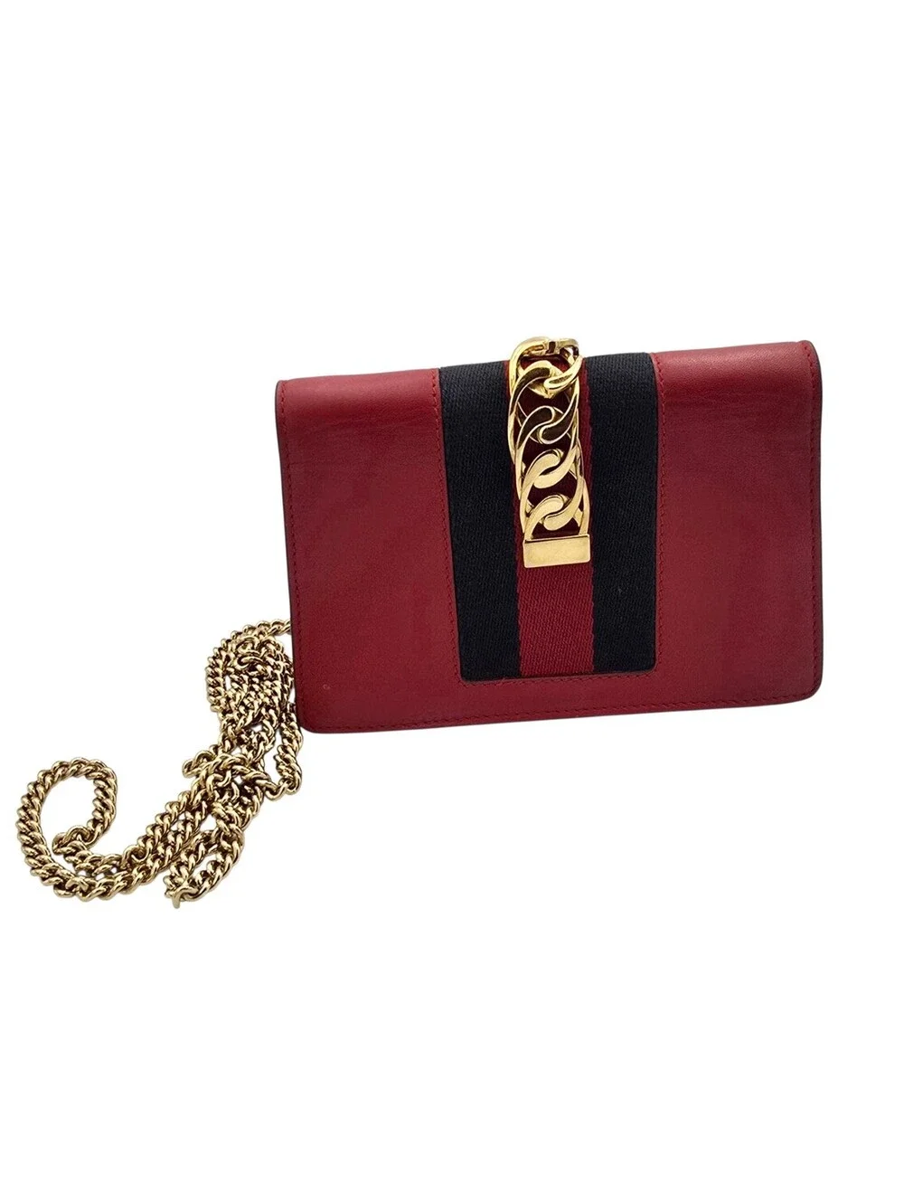 ✨ GUCCI Hibiscus Red Leather Sylvie Super Mini Chain Crossbody | WOC Clutch